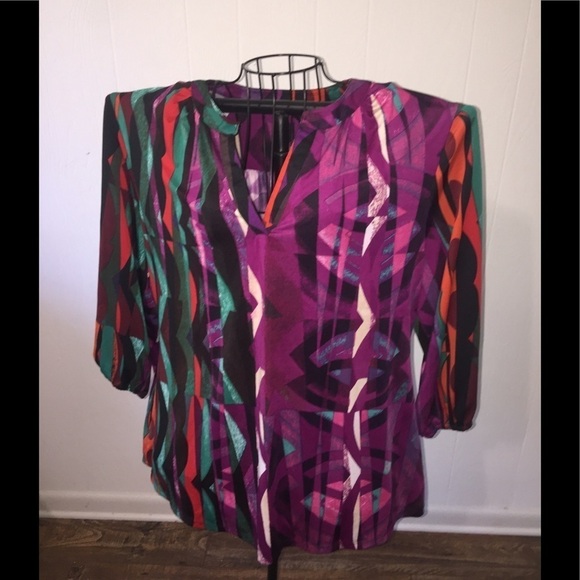 New Directions size XL purple green red teal v neck 3/4 length sleeves casual - Picture 1 of 6